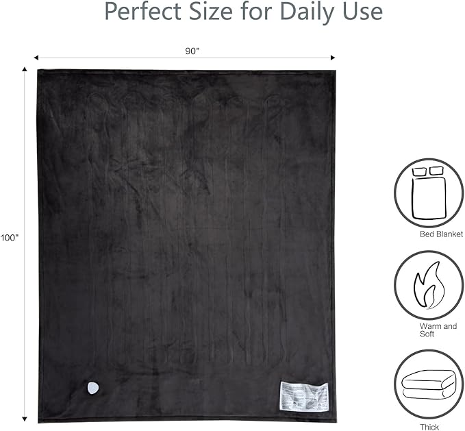 Tefici Electric Blanket King Size, Dual Control Super Cozy Soft 2-Layer Flannel 90" x100" Heated Blanket King Size with 3 Heat Levels & 8 Hours Auto Off,ETL&FCC Certified,Home Office Use,Black