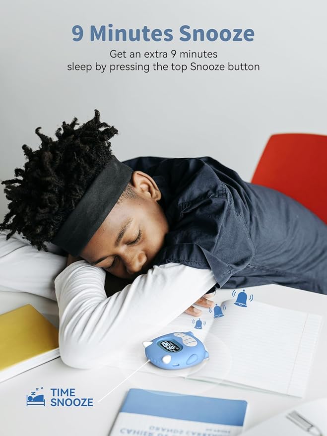 Kids Digital Alarm Clock-Cordless 3000mAh Rechargeable Vibrating Digital Clock for Heavy Sleepers Mini Toddler Clock for Travel Bedroom Silicone Case Date/Month/Year 3 Alarm/Vibration Setting Mode