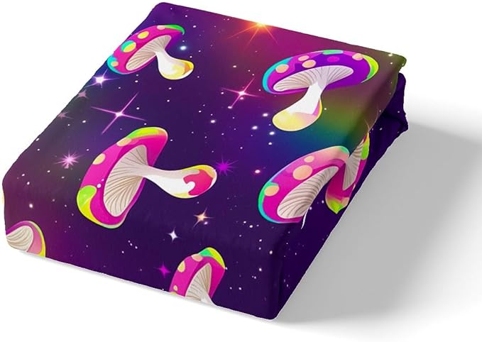 Manfei Mushroom Sheet Set Twin,Starry Sky Galaxy Universe Bed Sheet 3pcs with Deep Pocket Fitted Sheet + Flat Sheet + 1 Pillowcase Plant Botanical Theme Bedding Set for Kids Teens Room Decor,Purple