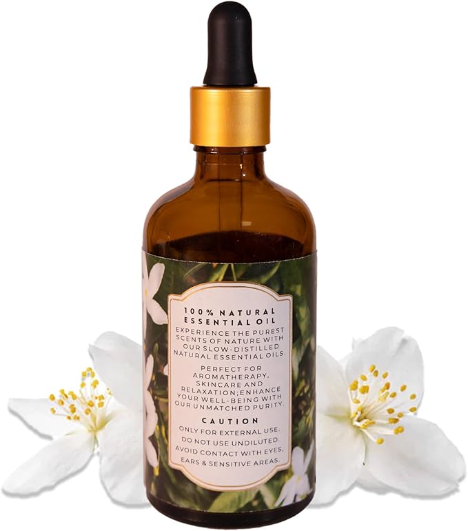 Luxurious Jasmine Essential Oil | Slow Distilled & Exotic| for Home,Diffusers,Skin & Hair Care,Aromatherapy,Bath,Perfume,Soap & Candle Making|with Glass Dropper| 3.38 fl oz (100 ml)
