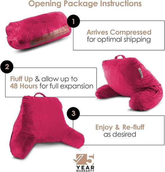 Nestl Reading Pillow with Shredded Memory Foam, Designed for Sitting Up in Bed and Couch, Back and Arms Adjustable Support for Adult & Teens Backrest Pillows for Reading, with Washable Cover Hot Pink