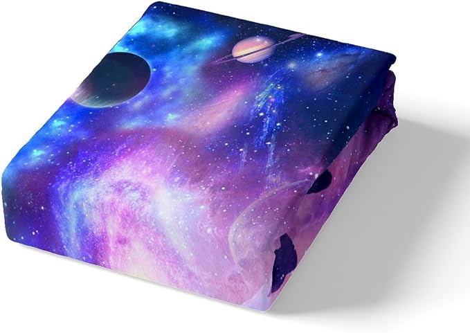 Cat Butterfly Sheet Set Twin Starry Sky Galaxy Universe Bedding for Kids Teens Room Decor,Animal Purple Background Soft Bed Sheet Set 3pcs with Deep Pocket Fitted Sheet + Flat Sheet + 1 Pillowcase