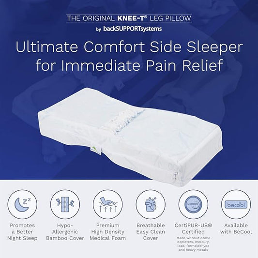 Back Support Systems Knee-T Memory Foam Leg Pillow Patented - Best Side Sleeper Pillow for Back Pain Relief, Hip and Sciatica Pain, Side Sleepers (Standard)