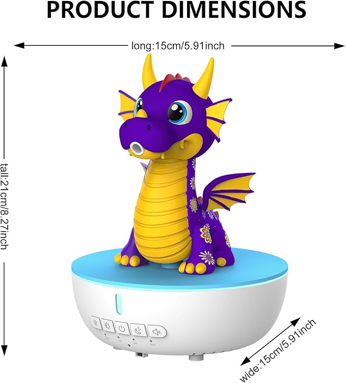 Aromatherapy Dragon Humidifier, 200ML Essential Oil Diffuser with Remote & Timer, White Noise Machine with 10 Soothing Sounds, Cute Small Humidifiers for Kids Bedroom, Home, Office (Purple)