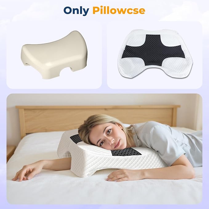 Pillowcase for 7.1 inch Height Side Sleeper Pillow with Arm Hole, Breathable Skin-Friendly Fabric, Machine Washable, Pillow Core Not Included