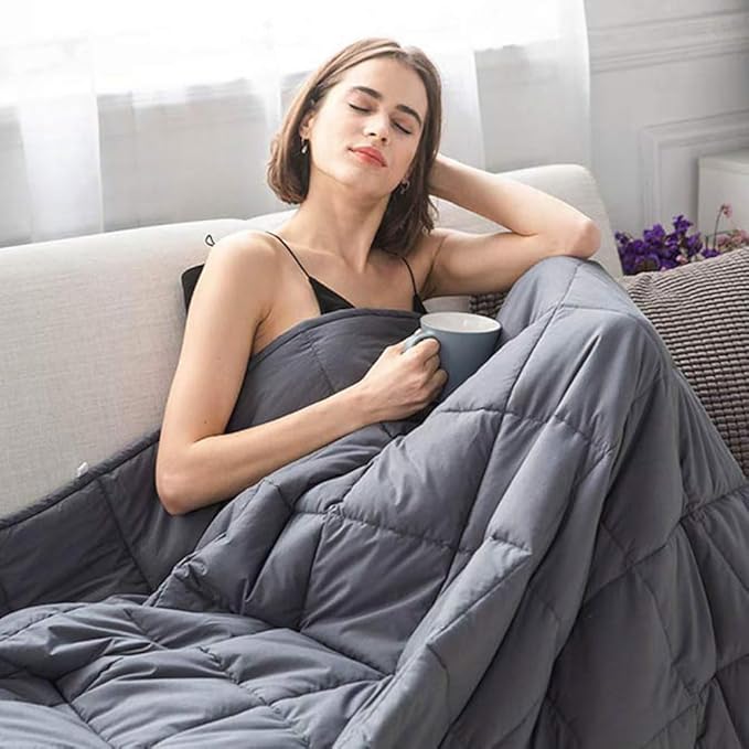 Weighted Blanket for Adults, Single Double Heavy Blanket with Cotton Premium Glass Bead All-Season Even Weight Distribution 152x203cm 12lb