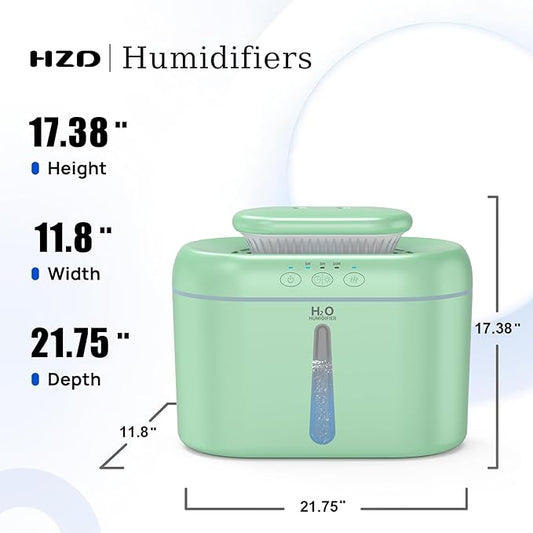 HZD Humidifiers for Bedroom 2L Large Tank for Long Runtime, Gentle Mist 26dB Quiet Runtime Easy to Fill & Clean Can Timed Humidifier for Home, Baby, Nursery, Plants, Night Light (Green)