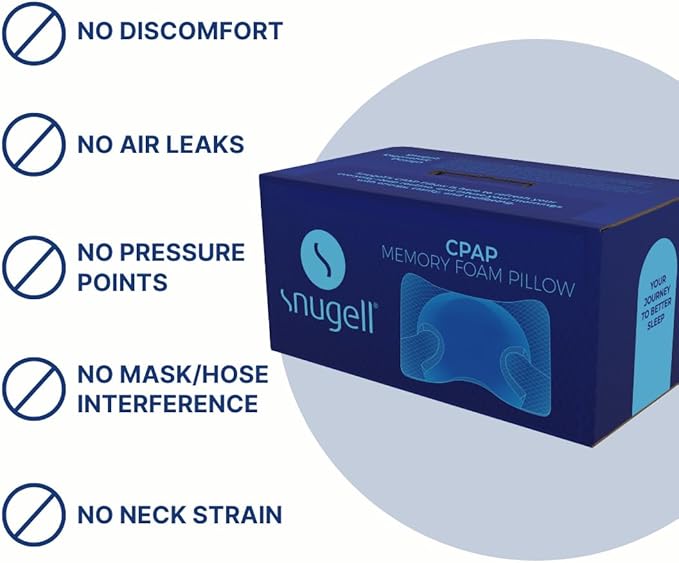 Snugell Memory Foam CPAP Pillow –Ergonomic Support for All Sleep Positions –Compatible with All Masks & Hoses –Reduces Air Leaks & Pressure – Washable Cotton Cover for Enhanced Comfort & Sleep Quality