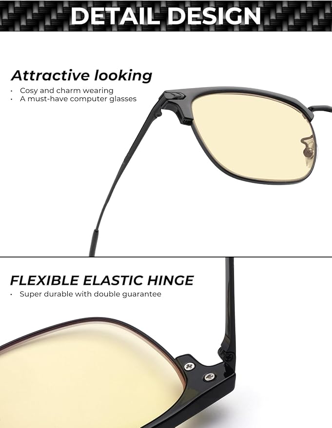 Blue Light Glasses | Men Browline Gaming Glasses | Anti Eye Strain & Migraine Blue Blocker Eyeglasses(Black)