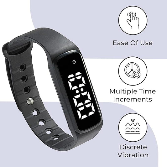 Sensory Wrist Timer for Kids, Teachers, Students, Simple Reminder Watch with Silent Alarm Clock Wristband, Classroom Countdown (Black)