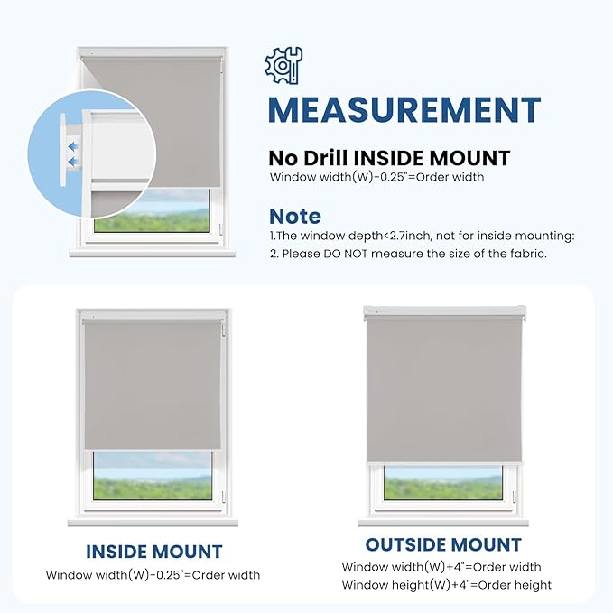 Grandekor No Drill Motorized Blinds with Remote, Blackout Roller Shade Electric Smart Remote Control Blinds, Fit for APP and Voice Control Gray-Blackout 28" W x 48" H