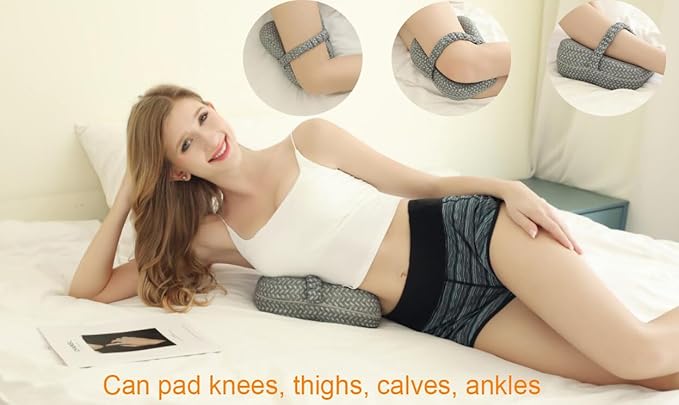 Knee Pillow for Side Sleepers - Butterfly Hollow Design Aligns Spine and Relieves Pressure - Memory Foam Leg Elastic Pillow Strap for Back, Hip, Sciatica Pain Relief - Gray