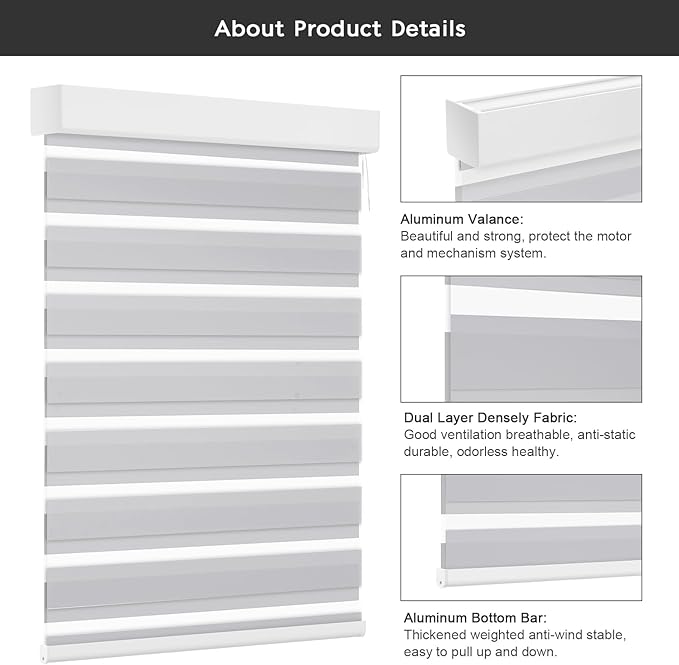 Changshade Smart Motorized Zebra Blinds Remote Control for Indoor Door Windows Light Filtering, Custom Size Shades Electric Power Automatic Compatible with Alexa, Google Home, Apple Homekit, Grey