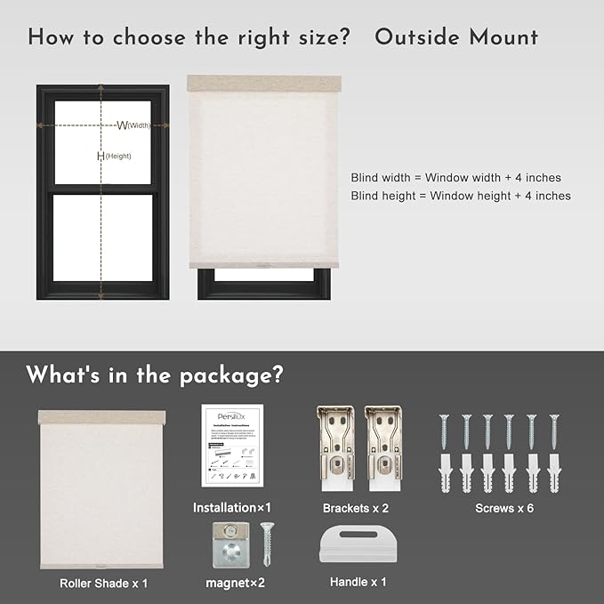Persilux Light Filtering Roller Shades for Window Blinds,Cordless,Linen Fabric,Thermal Insulated Fabric UV Protection Shades for Home,Office,Bedroom,Door,Light Filtering-Cream,31" W X 72" H