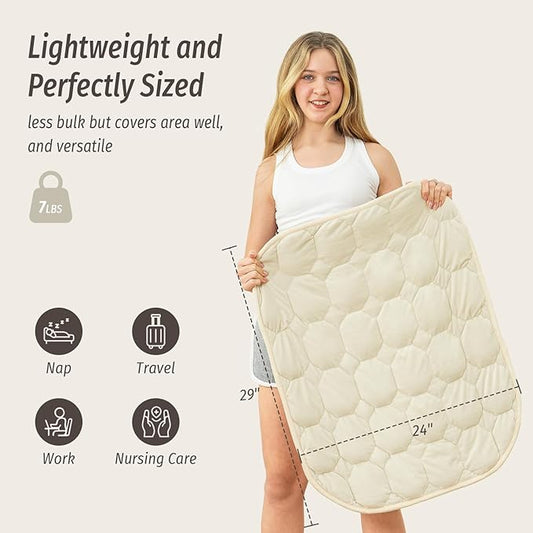 Wemore Weighted Lap Blanket 7lbs for Adults, Small Weighted Blanket for Travel, Calming, Relaxing, Napping and Sleeping, All-Season Weighted Lap Pad, Machine Washable, Beige 24x29 inches
