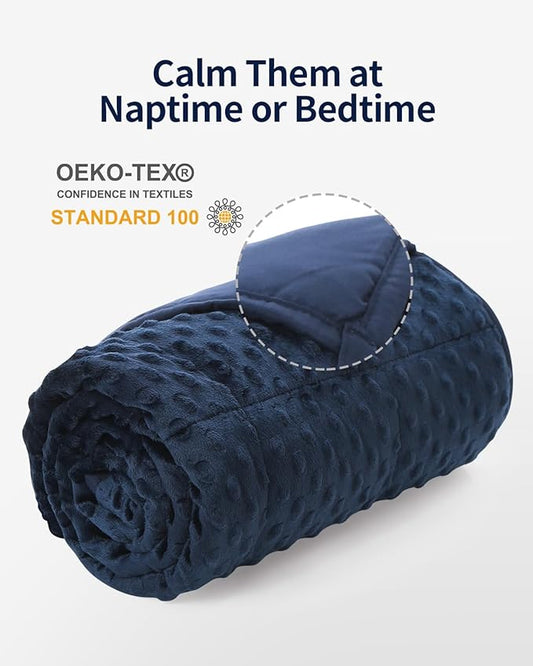 Mr. Sandman Weighted Blanket 5LBS 36 x 48 Inches, Minky Dots Heavy Blanket with Glass Beads, Soft and Cooling for School and Home, Navy Blue