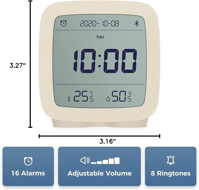 qingping Smart Bluetooth Digital Alarm Clock with Multiple Alarms, Battery Operated Small Alarm Clock with Temperature and Humidity Display for Bedroom, Easy Settings Through app