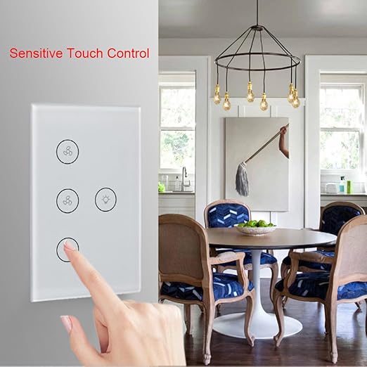 Zibee Smart Ceiling Fan and Light Switch Combo,Adjust Fan Speed,Glass Touch Panel,No Neutral line Needed and Neutral line Needed Dual Mode,ZigBee Hub Required,US.