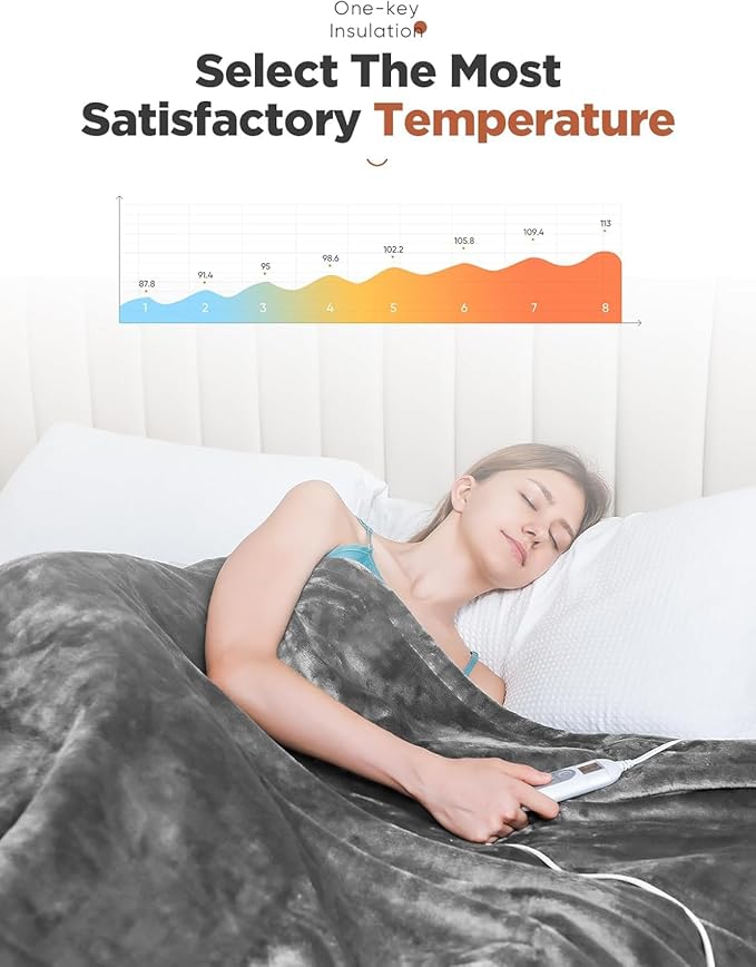 Heated Throw Blanket with 1-9 hrs Timer Auto-Off & 8 Heating Levels,Flannel Electric Blanket Throw ETL Certification,Machine Washable Full Body Warming Blankets