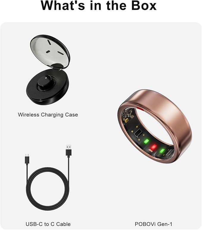 Smart Ring for Women Men- Sleep/Fitness/Stress/Heart Rate Tracker- Menstrual Records - 7 Days Battery Life - Wireless Charging - No APP Subscription - iOS & Android Compatible