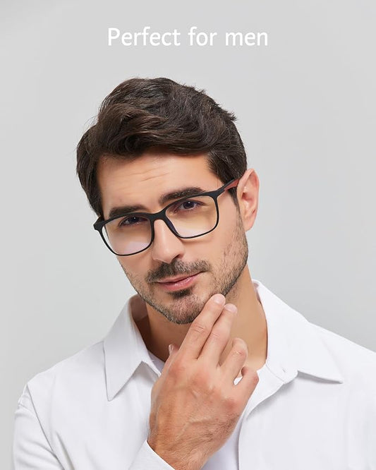 ANRRI Blue Light Blocking Glasses, Anti Eyestrain Lens Lightweight Frame Eyeglasses, Black Fream Red Temple, Men/Women…