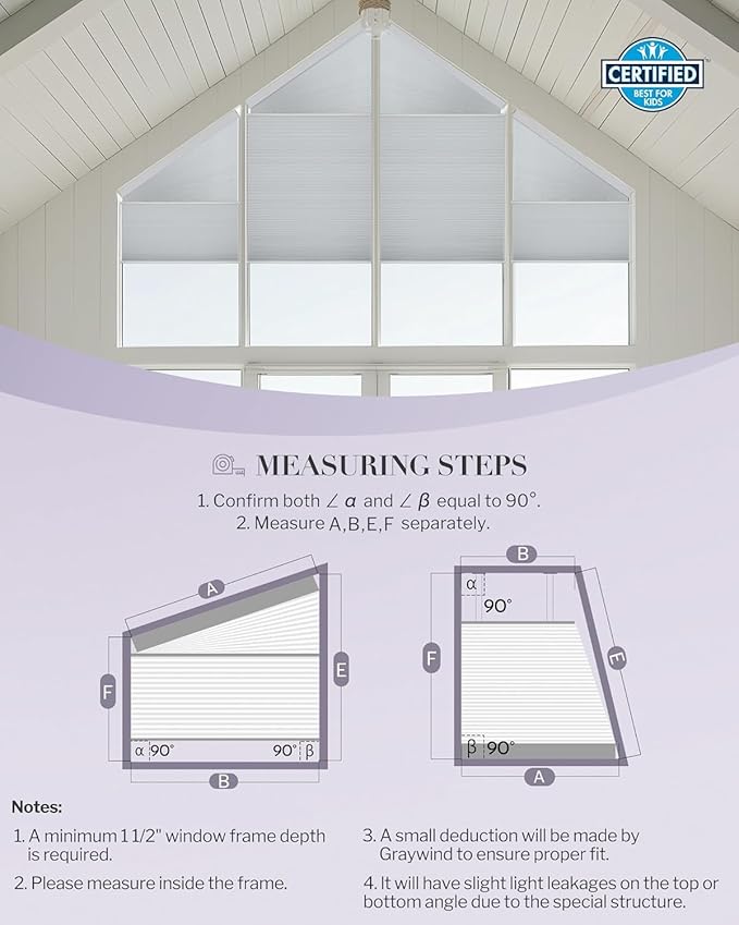 Graywind Motorized Angled Blinds Compatible with Alexa Google Smart Right Trapezoid Shades Solar Powered Customized for Odd-Shaped Window (Light Filtering White)