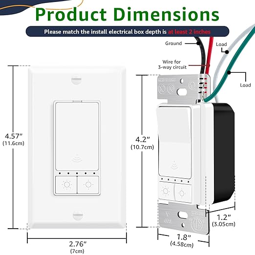 Greencycle Smart Dimmer Switch,2PK Single Pole, Needs Neutral Wire,2.4GHz WiFi Light Switch,Work with Alexa and Google Home, ETL Certified,No Hub Required,for Dimmable 150W LED CFL,600W Incandescent