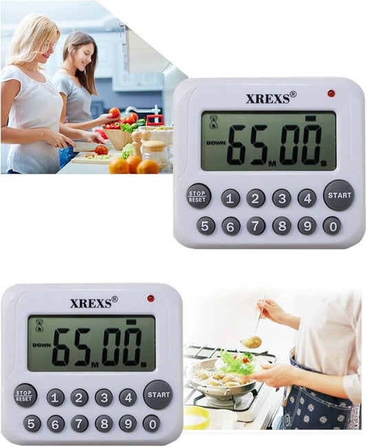 XREXS Digital Kitchen Timer Magnetic Countdown Up Cooking Timer Clock with Magnet Back and Clip, Loud Alarm, Large Display Minutes and Seconds Directly Input-White (2 Pcs, Battery Included) PS-367