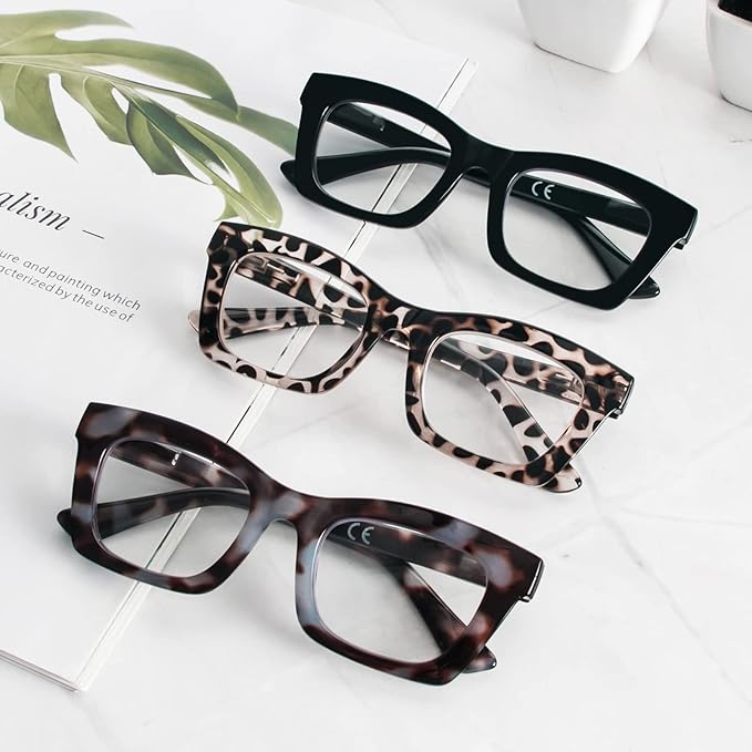 REAVEE Oprah Style Reading Glasses for Women, Blue Light Blocking Stylish Oversized Computer Readers Spring Hinge
