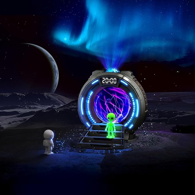 Galaxy Projector with Plasma Ball, 8 Aurora Lights, White Noise Machine, Bluetooth Speaker, Timer Alarm Clock, Remote Controlled Night Light for Bedroom, Kids/Adults, Party, Christmas Gifts