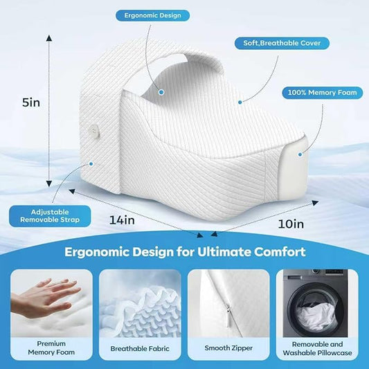 Knee Pillow for Side Sleeper with Adjustable Strap, Memory Foam Leg Support Cushion for Comfortable Sleep, Spine Alignment, and Relief of Sciatica, Back, Hip, Knee & Joint Pain
