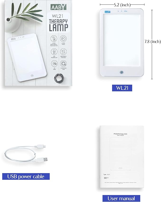 AABY WL21 Light Therapy Lamp UV Free Flicker Free 10000 Lux LED White Bright Light 3-Step Brightness 3-Step Timer Indicator Touch Control Compact Size Portable Mood Up-Lifter