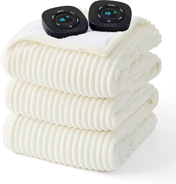 Dual-Monitor Temperature-Adjustable Electric Blanket, Timed Blanket, for Home Use, (90x100 Inches, Gray)(08 - White)