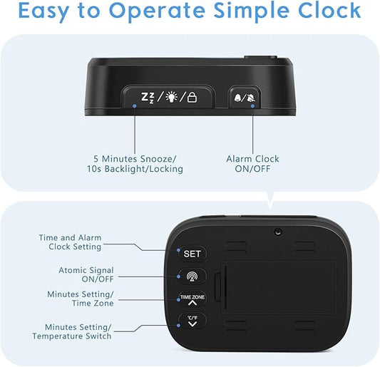 Geevon Small Digital Atomic Alarm Clock for Bedroom, Portable Battery Operated Travel Desk Clock for Heavy Sleepers, with 10s Backlight, Temperature, 3 Inch Display, Black