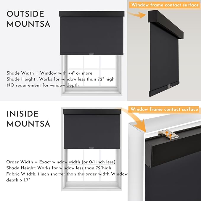 Persilux Blackout Roller Shades - Cordless Roller Blinds with Valance, Thermal Insulated Fabric Window Blinds, UV Protection for Home, Office and Bedroom (Black, 44"W x 72"H)