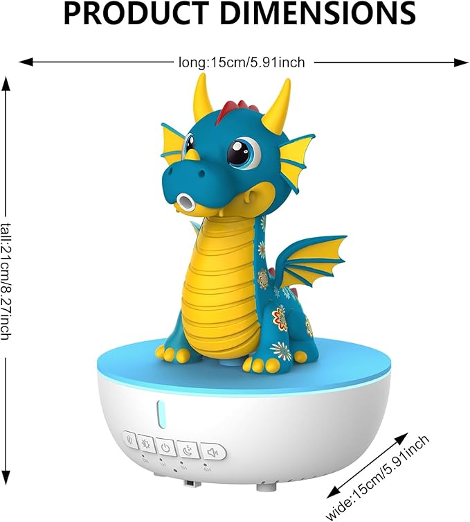 Aromatherapy Dragon Humidifier, 200ML Essential Oil Diffuser with Remote & Timer, White Noise Machine with 10 Soothing Sounds, Cute Small Humidifiers for Kids Bedroom, Home, Office (Blue)