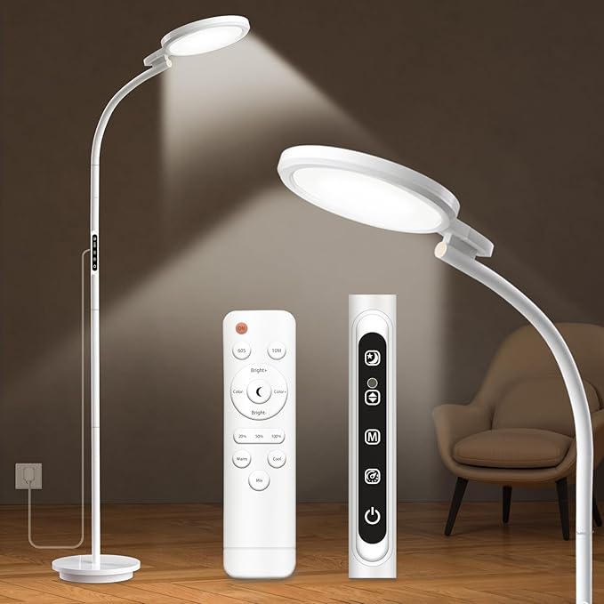 UV-Free Sun Light Therapy Lamp, 10000 Lux Floor Lamp with 5 Brightness Levels