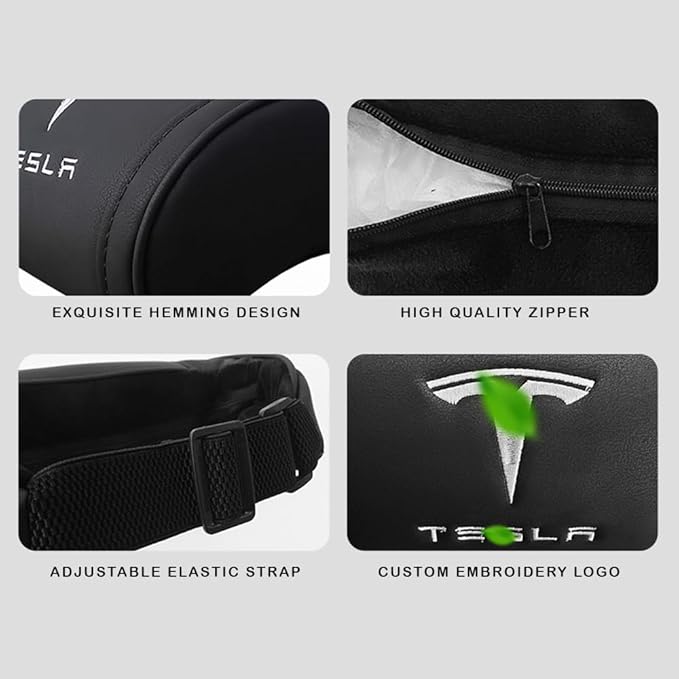 Car Headrest Neck Pillow Support Memory Foam Ergonomic Design Accessory for Driving Seat Fatigue Relief Compatible with Model S X 3 Y & Cybertruck - 2 Pieces