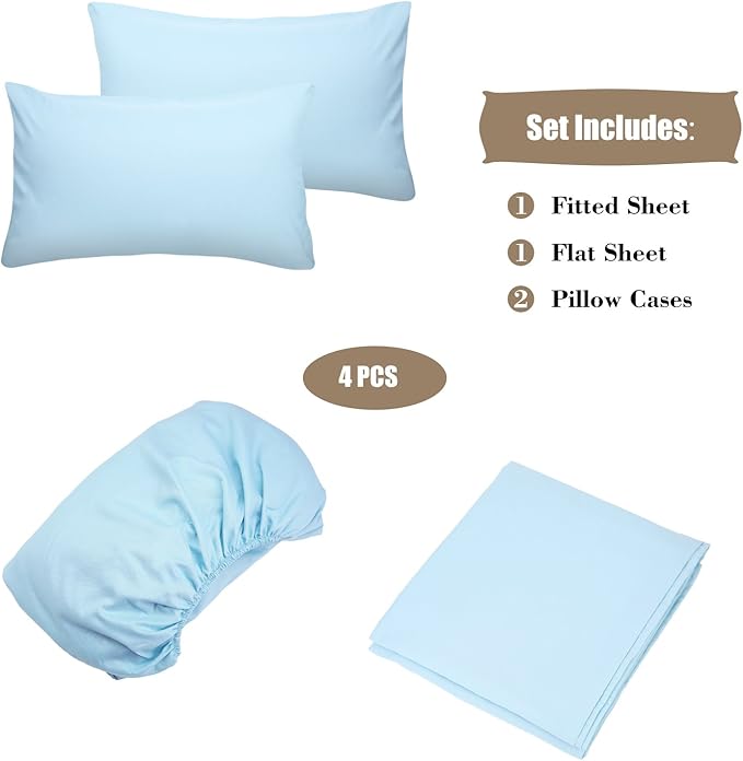 4 Piece Bed Sheet Set (Full,Baby Blue) 1 Flat Sheet,1 Fitted Sheet and 2 Pillow Cases,Brushed Microfiber Luxury Bedding with Deep Pockets
