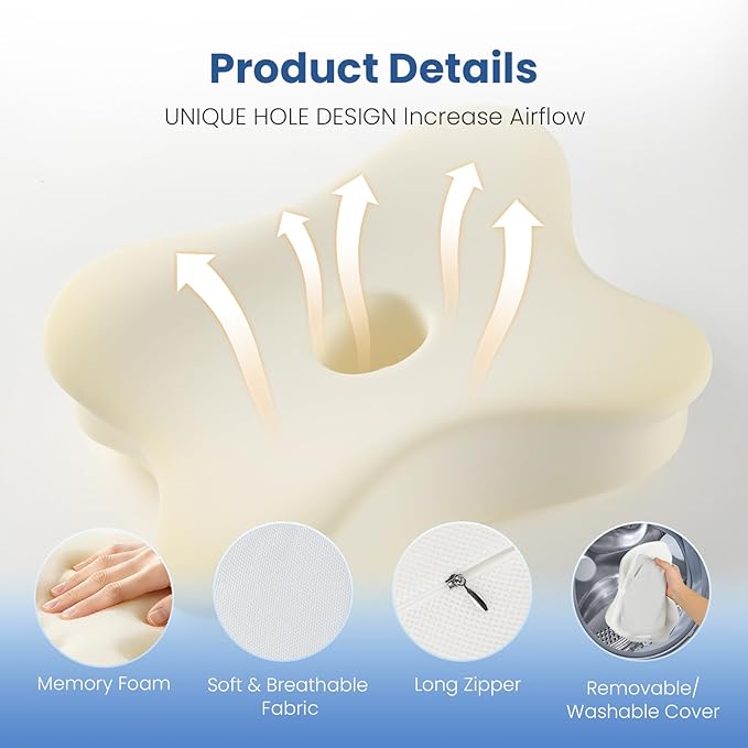 JINXIA Knee Pillow for Side Sleepers, Comfortable Memory Foam Leg Pillow for Side Sleeping, Pillow Sleeping Between Legs Aligns Spine, for Hip, Back & Sciatica Pain Relief, White