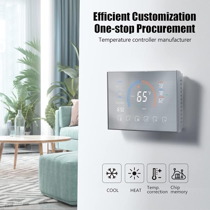 Smart Thermostats, Heat Pump Room Thermostat, 4.8 Inch Temperature Controller Color LCD Screen Programmable Thermostat for House, Fit for Alexa for Google for Home Office Hotel (Black)