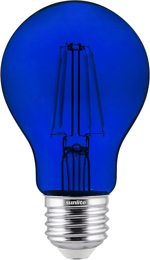 Sunlite 81080 LED Colored Filament A19 Light Bulb, 4.5 Watts, Medium E26 Base, 120 Volts, Transparent Blue, Dimmable, 320 Degree Beam Angle, UL Listed, 2 Count