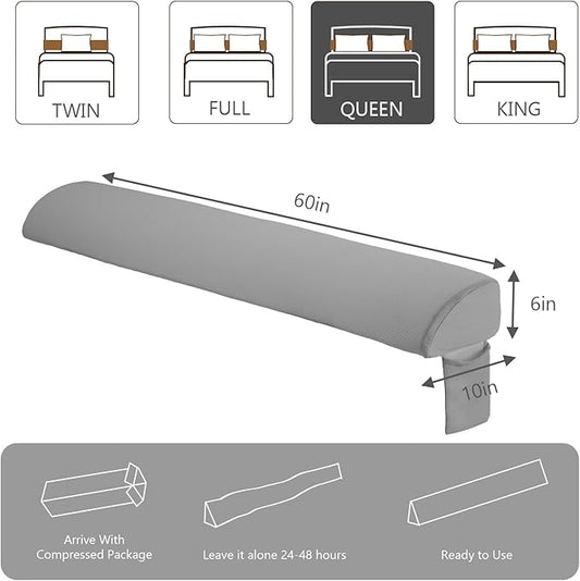 Sweetcrispy Queen Size Bed Wedge Pillow for Headboard, Modern Stylish Pillow to Fill Gap Between Headboard and Mattress, Bed Gap Filler, Grey