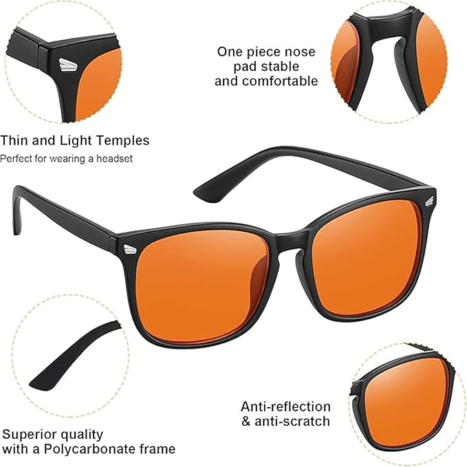 Blue Light Blocking Glasses for Gaming Sleep&Computer–99.9% Filter Red/Amber Lens Anti Glare UV400 for Men Women