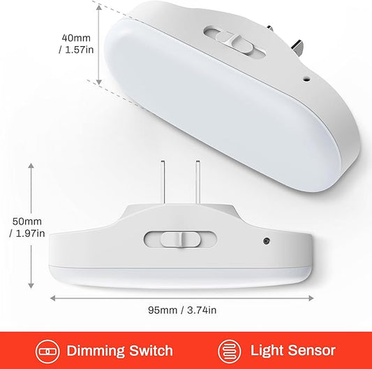 DORESshop Red Night Light, Auto On/Off, 0-100 LM Adjustable Brightness, Dimmable Plug Into Wall Light Sensor Night Light for Kids Room, Bedroom, Stair Lights, 1W, 2 Pack