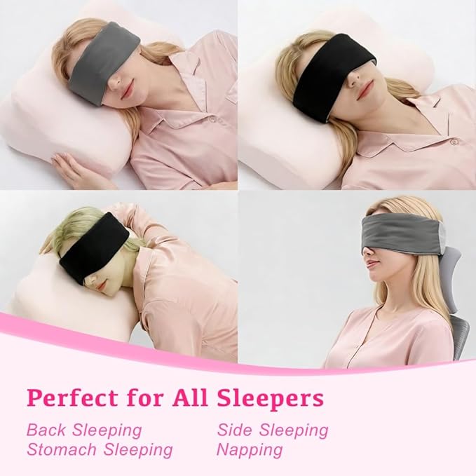Dual-Sided Wide Blackout Sleep Mask, Eye Cover with Adjustable Band, Zero Pressure Eye Mask Sleeping, Softer Than Mulberry Silk Sleeping Mask, Blingfold, Eye Masks for Women Side Sleepers