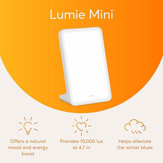 Lumie Mini Lamp - Portable Light Therapy - 10,000 Lux at 4.7 Inches - for Energy & Alertness Support - 9.5 x 6.3 Inches - Perfect for Work & College
