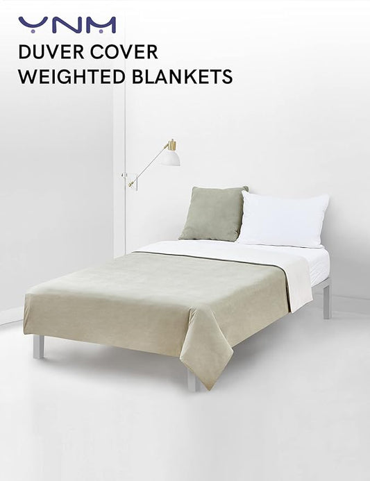 YnM Cotton/Polyester Duvet Cover for Weighted Blankets (Avocado/White Reversible, 48''x72'')