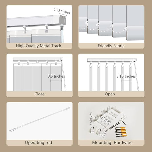 Cordless Vertical Blinds Window Blind, Blackout Fabric Vertical Blind, Energy Saving UV Protection Noise Reduce Vertical Blinds for Sliding Glass Doors, Patio Doors, Pure Beige