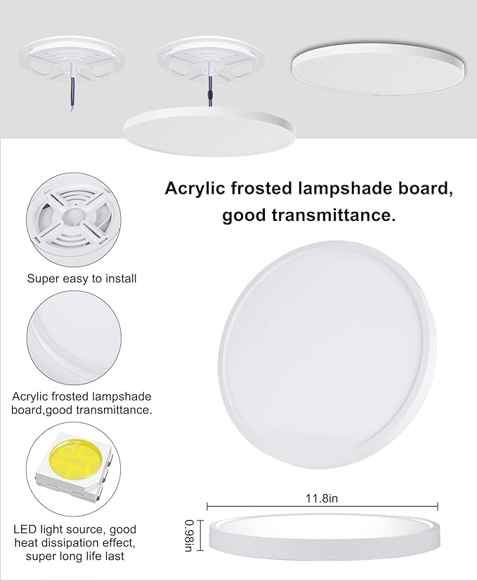 Ceiling Light LED Dimmable Flush Mount RGB Panel Smart Alexa Google Home WiFi with Remote Control for Living Room Bedroom Dinning Kitchen Hallway Bathroom Round 12Inch 24W White